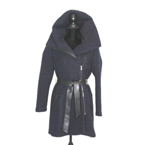 Cole Haan Signature Navy Wool Blend Coat with Oversized Collar Size 6 - Picture 4 of 6